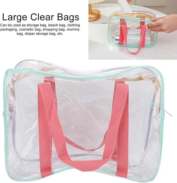 Large Clear Shoulder Bags, Large Clear Tote Bag Pvc Material Zipper Closure Comfortable Handles, Practical Leakproof Clear Large Handbags For Travel Swimming Beach Sports L Size