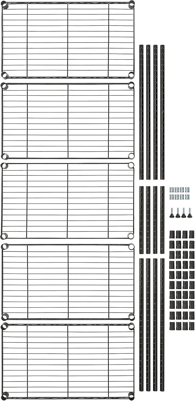 Basics 5-Shelf Multipurpose Adjustable Steel Garage Shelving Unit, Storage Rack for Kitchen, 200 lbs Per Shelf, Easy Assembly, 13.4"D x 23.2"W x 60"H, Black