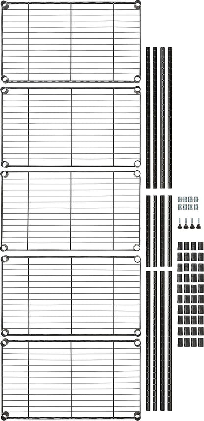 Basics 5-Shelf Multipurpose Adjustable Steel Garage Shelving Unit, Storage Rack for Kitchen, 200 lbs Per Shelf, Easy Assembly, 13.4"D x 23.2"W x 60"H, Black
