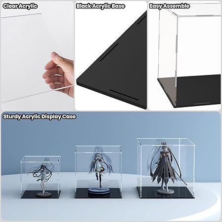Acrylic Display Case for Collectibles and Toys, Versatile Clear Acrylic Display Box with Black Base for Action Figures and Souvenirs, 9-inch