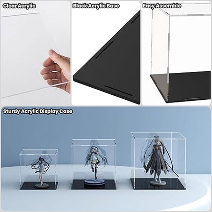 Acrylic Display Case for Collectibles and Toys, Versatile Clear Acrylic Display Box with Black Base for Action Figures and Souvenirs, 9-inch