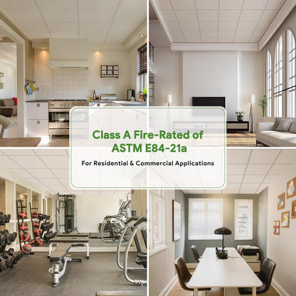 24"x48" Smooth Drop Ceiling Tiles Waterproof High-Grade PVC Ceiling Tiles 2x4 Fire-Rated - Easy Drop-in Installation - Case of 10 (80 sq. ft.)