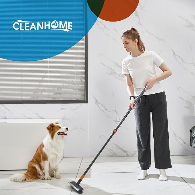 CLEANHOME Floor Scrub Brush Tile Tub Scrubber Brush 4 Different Cleaning Heads, Shower Brush, 56" Extendable Long Handle, For Kitchen, Bathroom, Tub, Tile, Wall