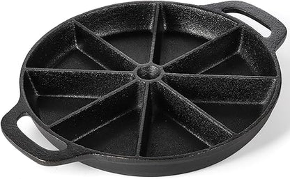 WUWEOT Cast Iron Wedge Pan, Non stick Round Corn Bread Skillet, Black 8-edges Biscuit Pan with Double Handles for Scones, Corn Stick Pan, Muffins, Cup Cakes and Brownies