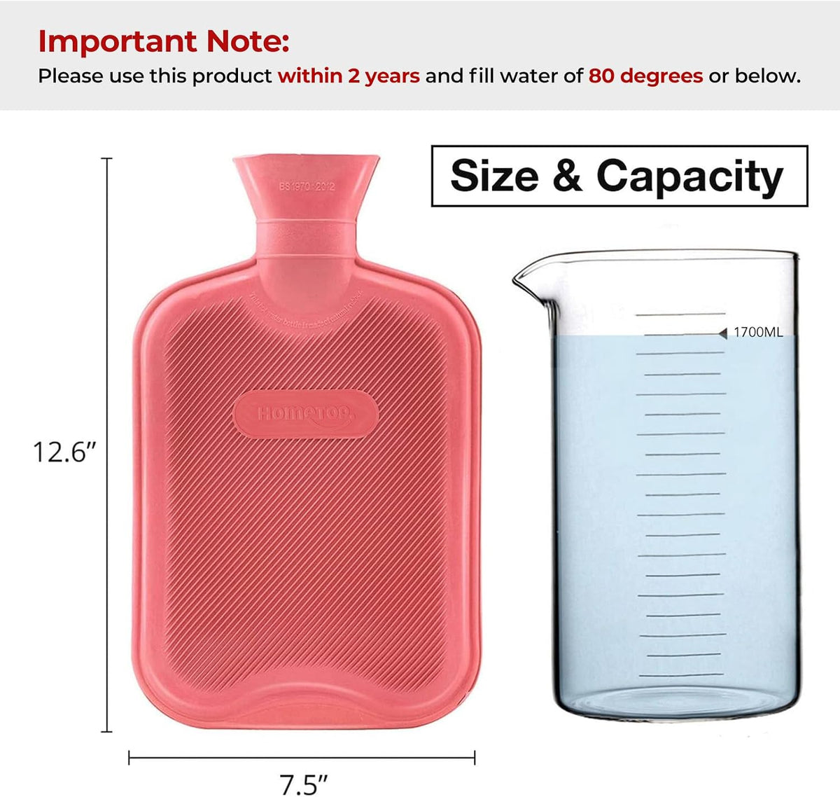 Premium Classic Rubber Hot Water Bottle (Red)