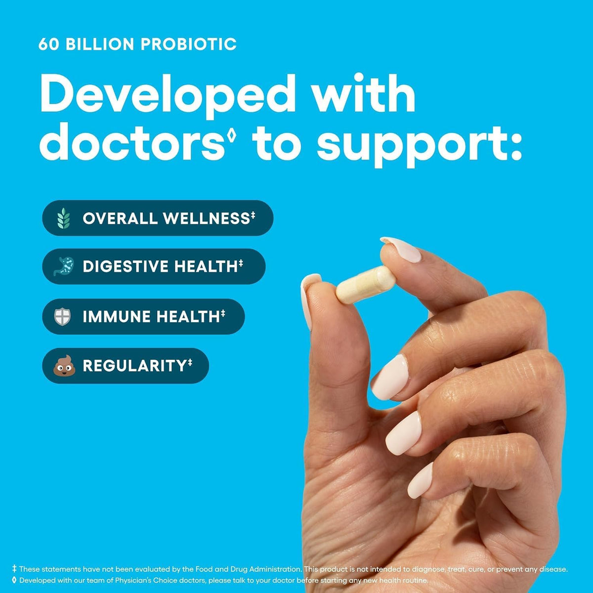 Physician's CHOICE Probiotics 60 Billion CFU - 10 Strains + Organic Prebiotics - Immune, Digestive & Gut Health - Supports Occasional Constipation, Diarrhea, Gas & Bloating - for Women & Men - 30ct