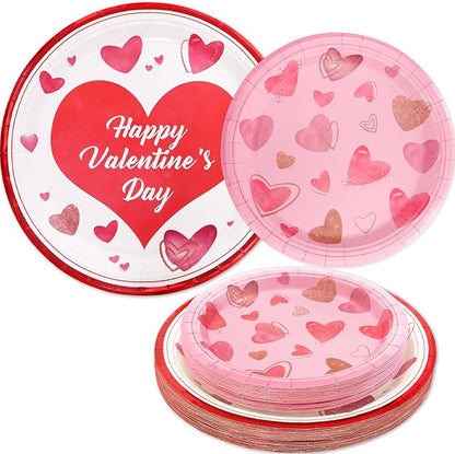 ceiba tree Happy Valentines Day Plates Paper Disposable for 24 Guests Valentine's Day Party Supplies 9 inch Dinner Plates 7 inch Dessert Plates Tableware Dinnerware