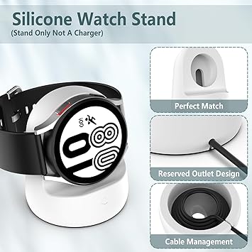 GeeRic Charging Dock Holder Compatible with Galaxy Watch 4Classic, Charger Stand Compatible with Galaxy Watch 3Active 2Active(40mm,44mm), Charger Bracket with Cable Management Slot White