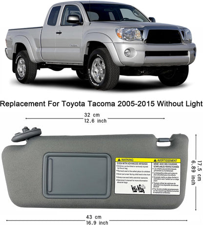 Pair Sun Visor with Clips Compatible with 2005-2015 Toyota Tacoma, Driver & Passenger Side Sunvisor Replacement (Gray Color) Slide Extension & Mirror, Non-Illuminated, Replaces 74320-04181-B1