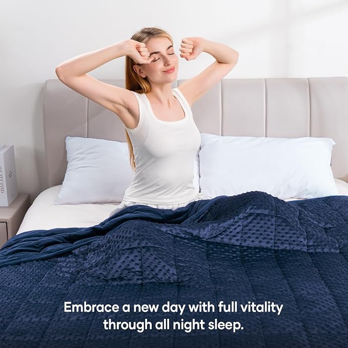 Minky Dot Weighted Blanket for Adults Twin Size 20 lb, Soft Heavy Blanket for Stress Relief and Sleep Promotion, Breathable Blanket for All-Season with Glass Beads, Navy Blue 60 x 80 inches
