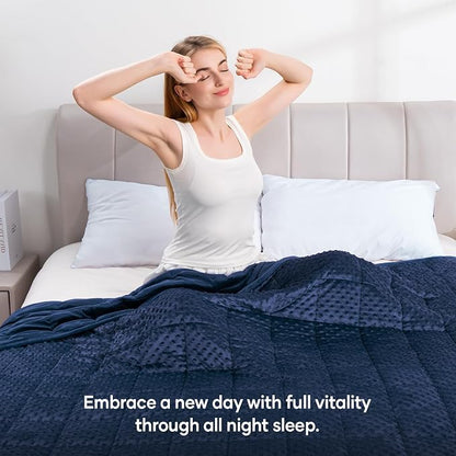 Minky Dot Weighted Blanket for Adults Twin Size 20 lb, Soft Heavy Blanket for Stress Relief and Sleep Promotion, Breathable Blanket for All-Season with Glass Beads, Navy Blue 60 x 80 inches