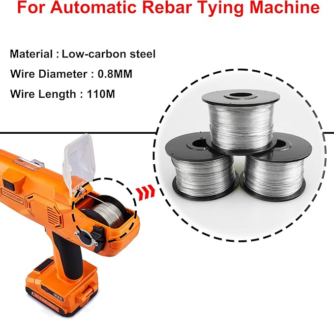 5 Rolls Stainless Steel Rebar Tie Coil, 132" 0.8mm 360FT, Automatic Rebar Tie Wire Twister