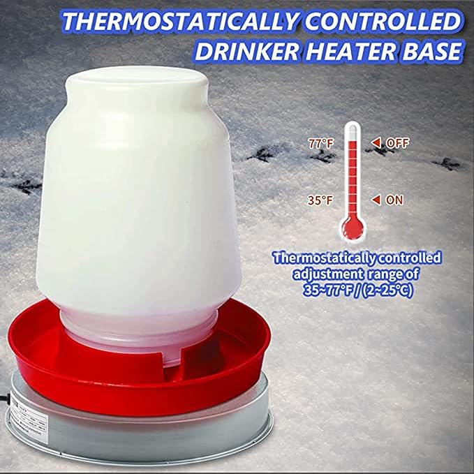 Poultry Chicken Water Heater, Metal Automatic Poultry Drinker Heater Base, Poultry Winter Deicer Heated Base for Outdoor Coops and Cold Winters