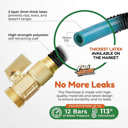 Flexi Hose Lightweight Expandable Garden Hose, No-Kink Flexibility, 34 Inch Solid Brass Fittings and Double Latex Core (25ft, Black)