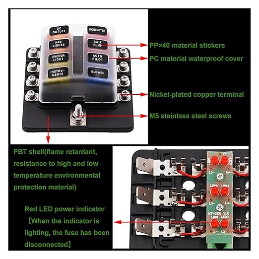 Car 6 Way 8 Way Blade Fuse Terminal Block Auto Track Fuse Holder Box with Light(ONLY Blade Fuse 1_Standard)