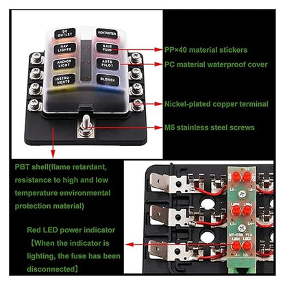 Car 6 Way 8 Way Blade Fuse Terminal Block Auto Track Fuse Holder Box with Light(ONLY Blade Fuse 1_Standard)