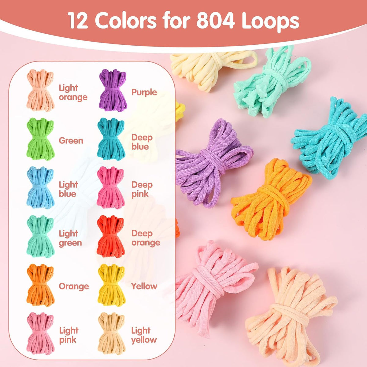 Kifmurase 804 Pcs Refill Loops for 7 Inch Weaving Loom 12 Colors Potholder Loom Loop Bands, Weaving Pot Holder Refill Loops DIY Craft Bands for Adults DIY Projects Gifts