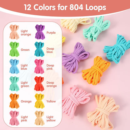 Kifmurase 804 Pcs Refill Loops for 7 Inch Weaving Loom 12 Colors Potholder Loom Loop Bands, Weaving Pot Holder Refill Loops DIY Craft Bands for Adults DIY Projects Gifts