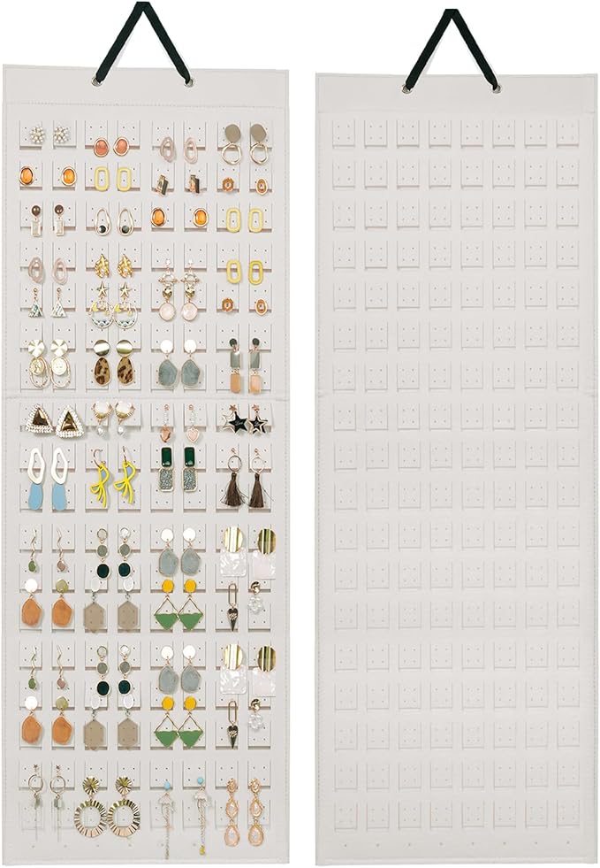 Lolalet Hanging Earring Holder Organizer with 20 Hooks for Women, Earring Organizer Wall Earrings Hanger Pierced Earring Storage, Felt Stud Earring Display, 608 Holes for Earrings- Beige, 1 Pack