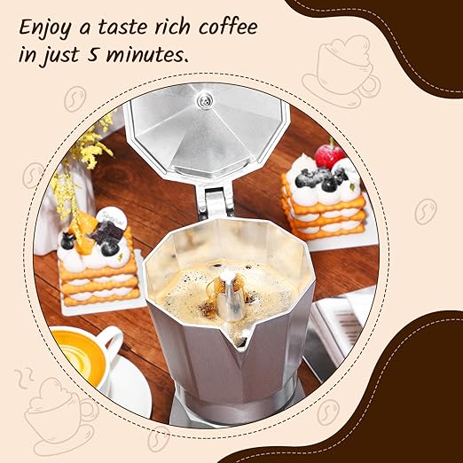 Coffee Pot 6 Cup Electric Espresso Coffee Maker Italian Moka Maker 300ml Portable Aluminum Espresso Maker Espresso Moka Pot with Detachable Base, Coffee Gift for Home Travel (Aluminum Color)