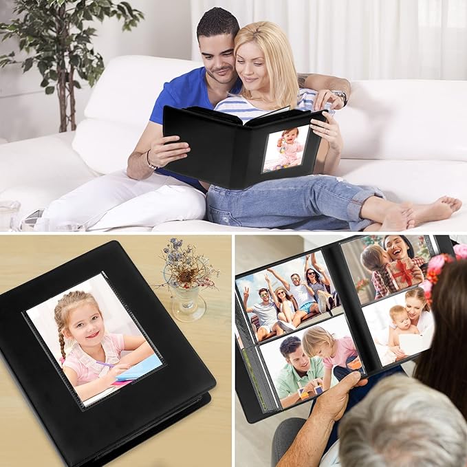 Aevdor 272 Pockets Photo Album 5x7 Holds 272 Photos, Extra Large Capacity Leather Cover 5x7 Photo Album with Front Window for Family Wedding Baby Pictures, 5x7 Photo Book with Black Inner Pages, Black