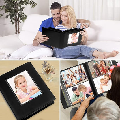Aevdor 272 Pockets Photo Album 5x7 Holds 272 Photos, Extra Large Capacity Leather Cover 5x7 Photo Album with Front Window for Family Wedding Baby Pictures, 5x7 Photo Book with Black Inner Pages, Black