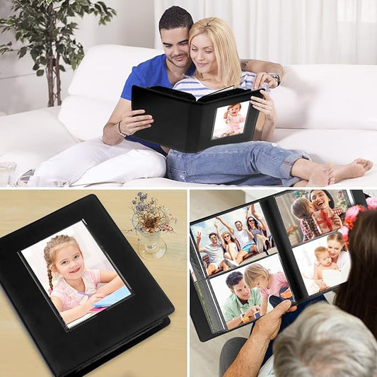 Aevdor 272 Pockets Photo Album 5x7 Holds 272 Photos, Extra Large Capacity Leather Cover 5x7 Photo Album with Front Window for Family Wedding Baby Pictures, 5x7 Photo Book with Black Inner Pages, Black
