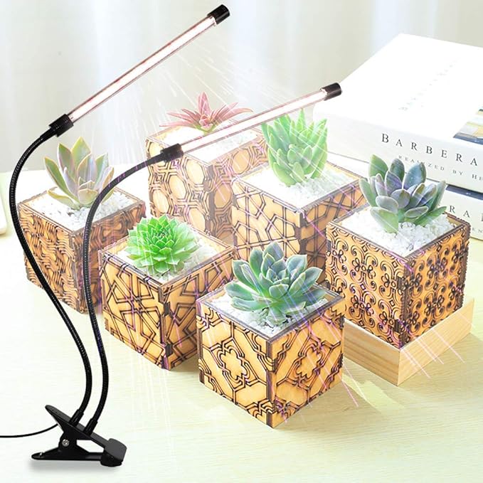 GooingTop LED Grow Light,6000K Full Spectrum Clip Plant Growing Lamp with White Red LEDs for Indoor Plants,5-Level Dimmable,Auto On Off Timing 4 8 12Hrs