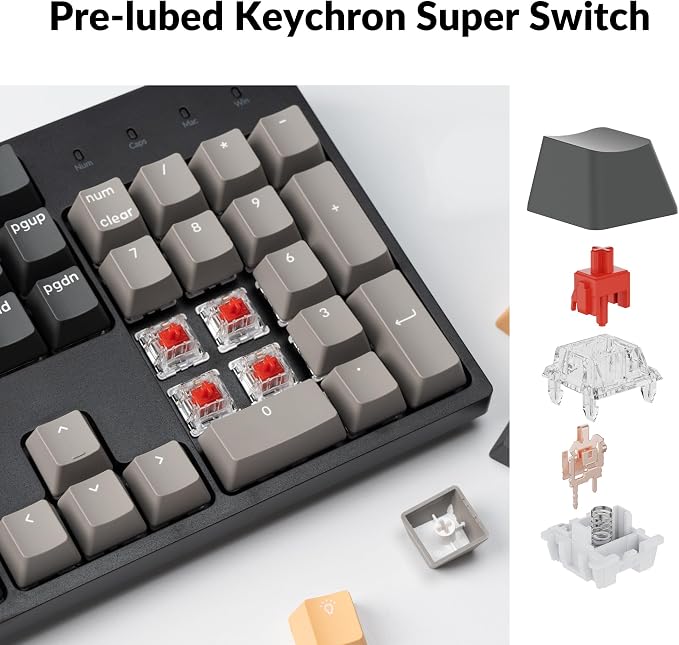 Keychron C2 Pro Wired Custom Mechanical Keyboard Full Size Layout QMK/VIA Programmable Macro White Backlit with Linear Red Switch OEM Profile Double-Shot PBT Keycaps for Mac Windows Linux