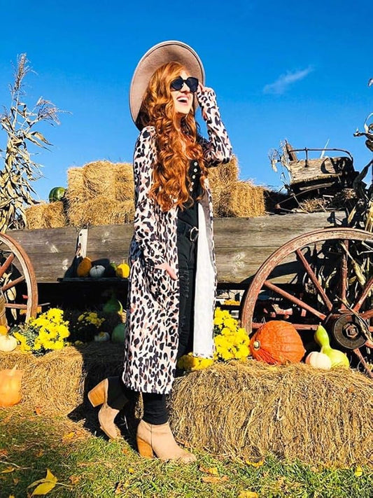 Womens Leopard Print Cardigan Lightweight Long Sleeve Open Front Fall Cardigans S-XXL
