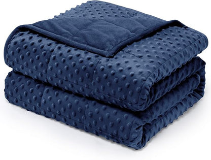 Minky Dot Weighted Blanket for Adults Twin Size 20 lb, Soft Heavy Blanket for Stress Relief and Sleep Promotion, Breathable Blanket for All-Season with Glass Beads, Navy Blue 60 x 80 inches