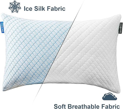 Uniqwamer Cooling Bed Pillows for Sleeping 2 Pack Shredded Memory Foam Adjustable Pillows Standard Size Set of 2 for Side Back Sleepers - Luxury Extra Comfy Gel Pillows with Washable Removable Cover