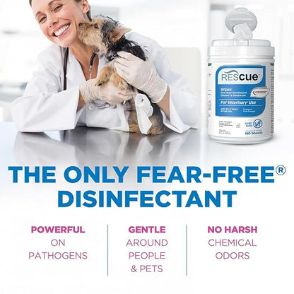 REScue One-Step Disinfectant Cleaner & Deodorizer Wipes for Vet Use – Cleaner for Kennels, Litter Boxes, Vet Offices, Pet Grooming Surfaces, Pet Items – Wipes Canister, 160-Count (Pack of 1)