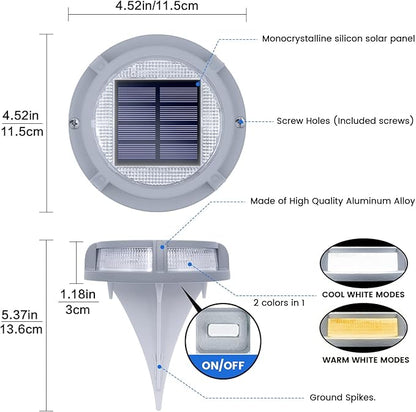 SIEDiNLAR Solar Deck Lights Outdoor 2 Modes 16 LEDs Driveway Markers Dock Light Solar Powered Waterproof for Ground Step Pathway Walkway Stair Garden Road Yard 4 Pack (Cool WhiteWarm White)