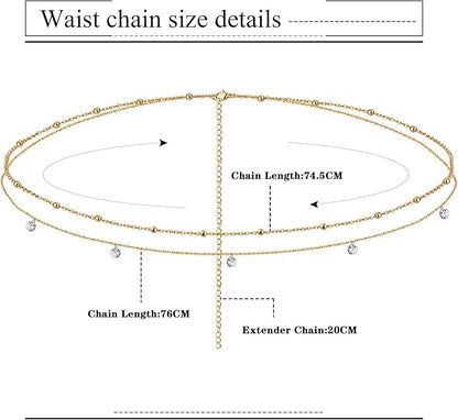 FIBO STEEL 18K Gold Plated Waist Chains Body Chains for Women Stainless Steel Bikini Belly Chains Layered Summer Beach Body Jewelry Adjustable