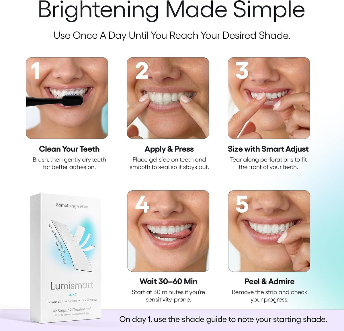 Something Nice Lumismart Whitening Strips - Dentist-Designed, Enamel Safe, up to 42 Treatments with Smart Adjust - Teeth Whitening Strips in Watermelon for Sensitive Teeth