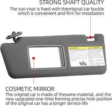 Dasbecan Left Driver Side Sun Visor Compatible with Toyota Tacoma 2005-2012 2013 2014 2015 74320-04181-B1 Gray Without Light