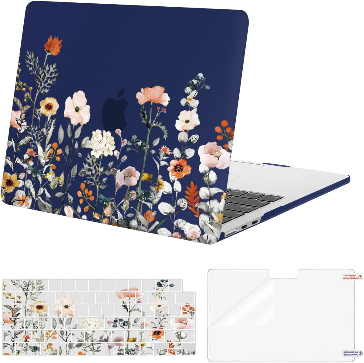 MOSISO Compatible with MacBook Air 13 inch Case M5 2026 M4 2025 M3 M2 2024-2022 A3449 A3240 A3113 A2681, Plastic Garden Flowers Hard Shell&Keyboard Cover&Screen Film for MacBook Air 13.6, Blue