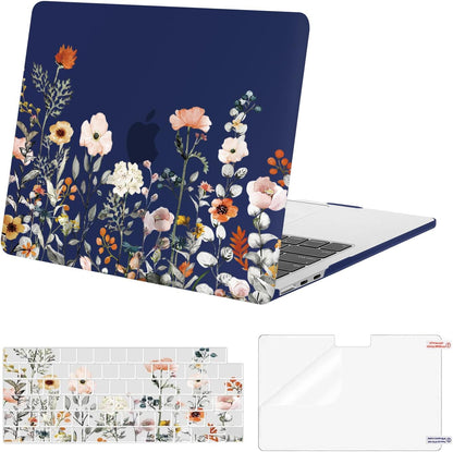 MOSISO Compatible with MacBook Air 13 inch Case M5 2026 M4 2025 M3 M2 2024-2022 A3449 A3240 A3113 A2681, Plastic Garden Flowers Hard Shell&Keyboard Cover&Screen Film for MacBook Air 13.6, Blue