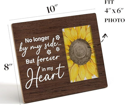 HOIJAUMAI Dog Memorial Gifts for Loss of Dog, Pet Remembrance Gifts, No Longer By My Side But Forever in My Heart Wood Picture Frame, Tabletop and Wall Mounting, Display Photo 4x6 Inch