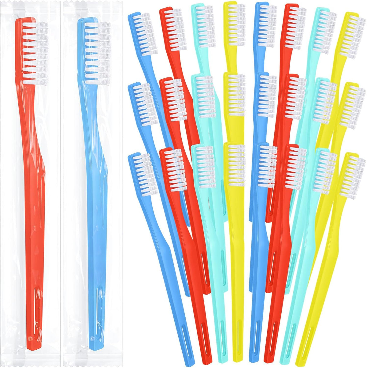 Chengu 15 Pack Individually Wrapped Disposable Toothbrush Bulk Single Use Toothbrush with Soft Bristle for Women Men Adult Hotels Guest Travel Donation(Multicolor)