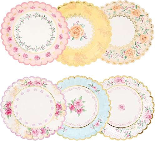 Sparkle and Bash 48-Pack Floral Paper Plates for Baby Shower (7 in)