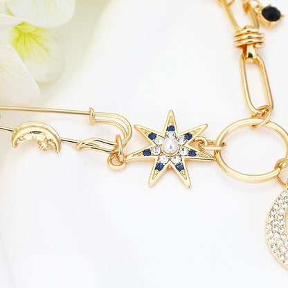 Charm Necklace for Women Gold Evil Eye Sun Moon Flower Coin Pendant Necklace Dainty Paperclip Chain Vintage Luck Amulet Choker Necklaces Celestial Jewelry Gift