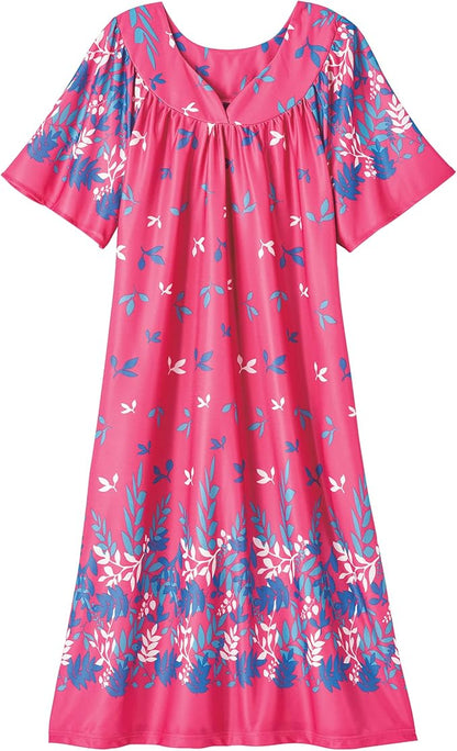 AmeriMark Casual Womens Patio Muumuu House Dress Loose Comfortable Short Sleeve Sun Dress Lounger Gown Sleepwear for Ladies