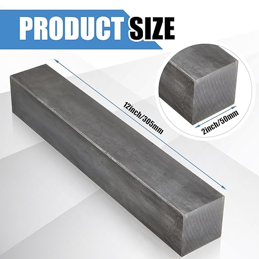 Shimeyao 1 Pcs 2" x 2"x 12" Square Steel Bar, A36 Mild Steel, Hot Rolling Square Bar for DIY Projects, Home Improvement or Industrial Settings