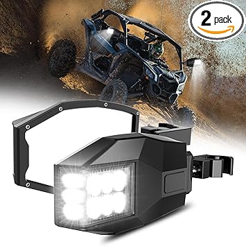UTV LED Side Mirrors with Lights Aluminum Fits 1.75"-2 Inch Roll Bar Cage, Side Rear View Mirrors with LED Spot Light Compatible with UTV ATV Can am Maverick X3 Polaris RZR XP 1000 Yamaha