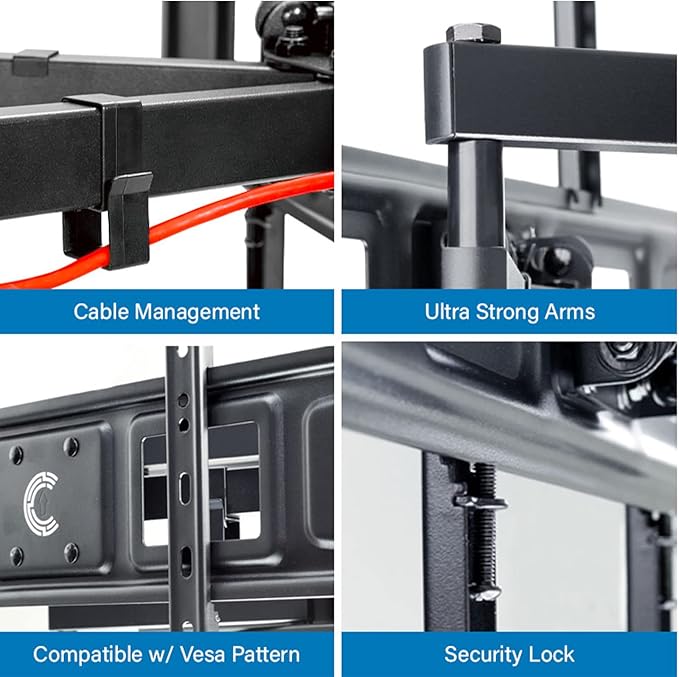 Full Motion TV Mount Articulating Arm TV Wall Mount Bracket for 37-80 Inch LED, LCD, OLED, 4K, Flat Curved TV, VESA Max 600x400, Holds 88lbs, Black