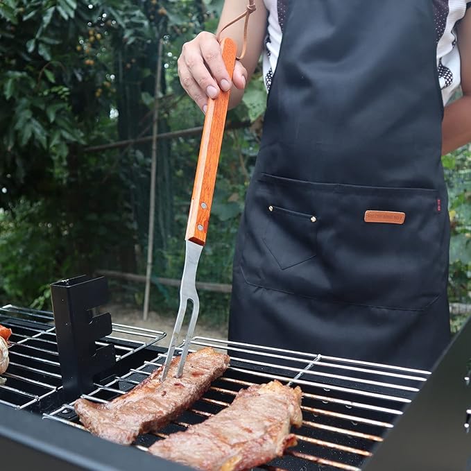 2 Tine Stainless Steel Carving Fork-Barbecue Meat Fork-Camp Cooking Tool with Wooden Handle (18 inches)