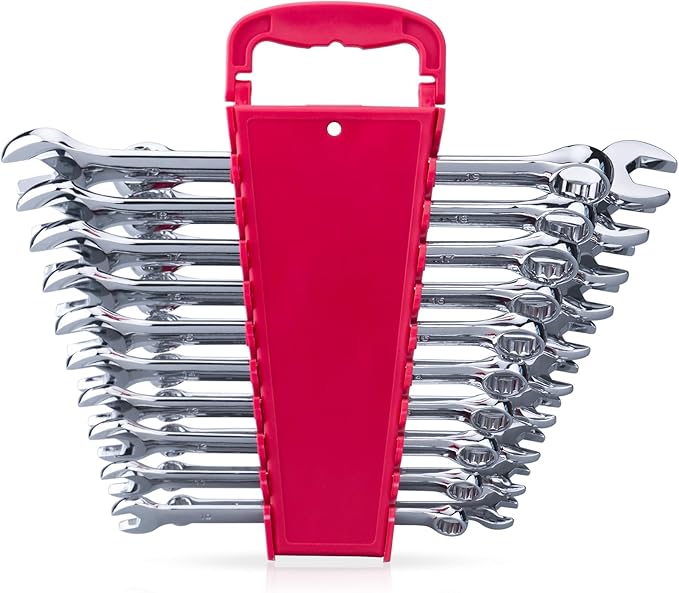 Max Torque 20-Piece Premium Metric and SAE Combination Wrench Set in Rack | Metric Size 8mm - 19mm, Inch Size 5/16√ì - 3/4√ì | Longer Wrench Body Design, Chrome Vanadium Steel, Unique V-Groove Open End