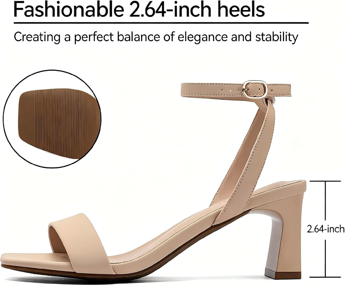 Wide Width Women's Heeled Sandals 2.64-inch Square Open Toe Ankle Strap Strappy Low Chunky Block Heel Women Dress Shoes Comfortable Wedding Bridesmaid Prom Party Daily Office Daily Office